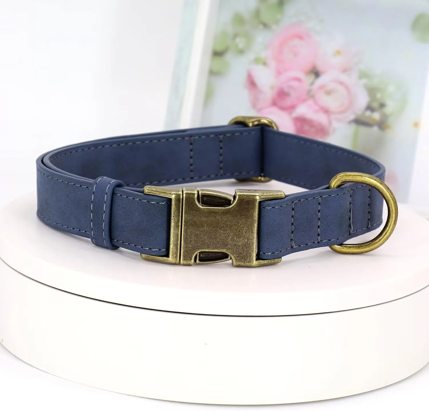 Didog Soft Leather Dog Collar, Durable Quick Released Dog Collars with Metal Buckle, Adjustable Pet Collar Faux Leather for Large Medium Dogs, Blue, L Fit 15-23" Neck