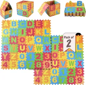DIMPLE Kids Foam Play Mat (72 Pieces Total) 6.25 x 6.25 Inches Interlocking Alphabet and Numbers Floor Puzzle Colorful EVA Tiles Girls, Boys Soft, Reusable, Easy to Clean (2 Pack of 36)