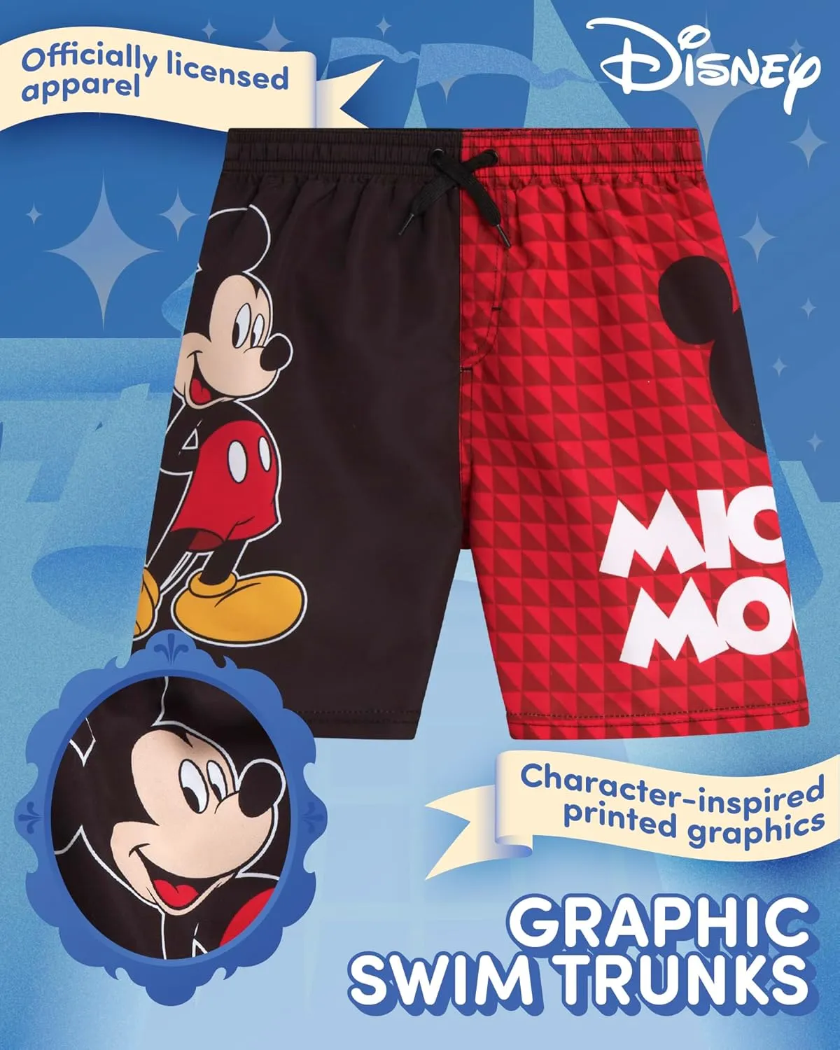 Disney Boys Swim Trunks - Cars Lightning McQueen Mickey Mouse Toy Story Buzz Lightyear Toddler Boy Swim Shorts (Sizes: 2T-7)