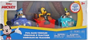 Disney Junior: 3 Pack Pull-Back Toy Vehicles - Donald, Goofy & Pluto - 3.75" Cars, 3 Characters, Friction Vehicle Toy Playset, Toddlers & Kids Ages 3 