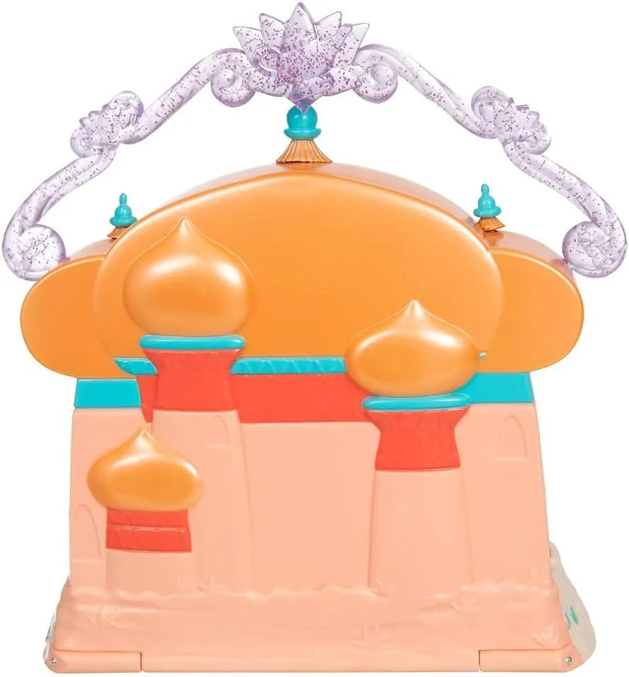 DISNEY STORE Official Jasmine Palace Micro Play Set, Micro Toy Set Includes Jasmine, Aladdin, Genie and Abu Micro Figures, Travel Toy Portable Playset with Handle, Travel Toys with Surprise Reveals