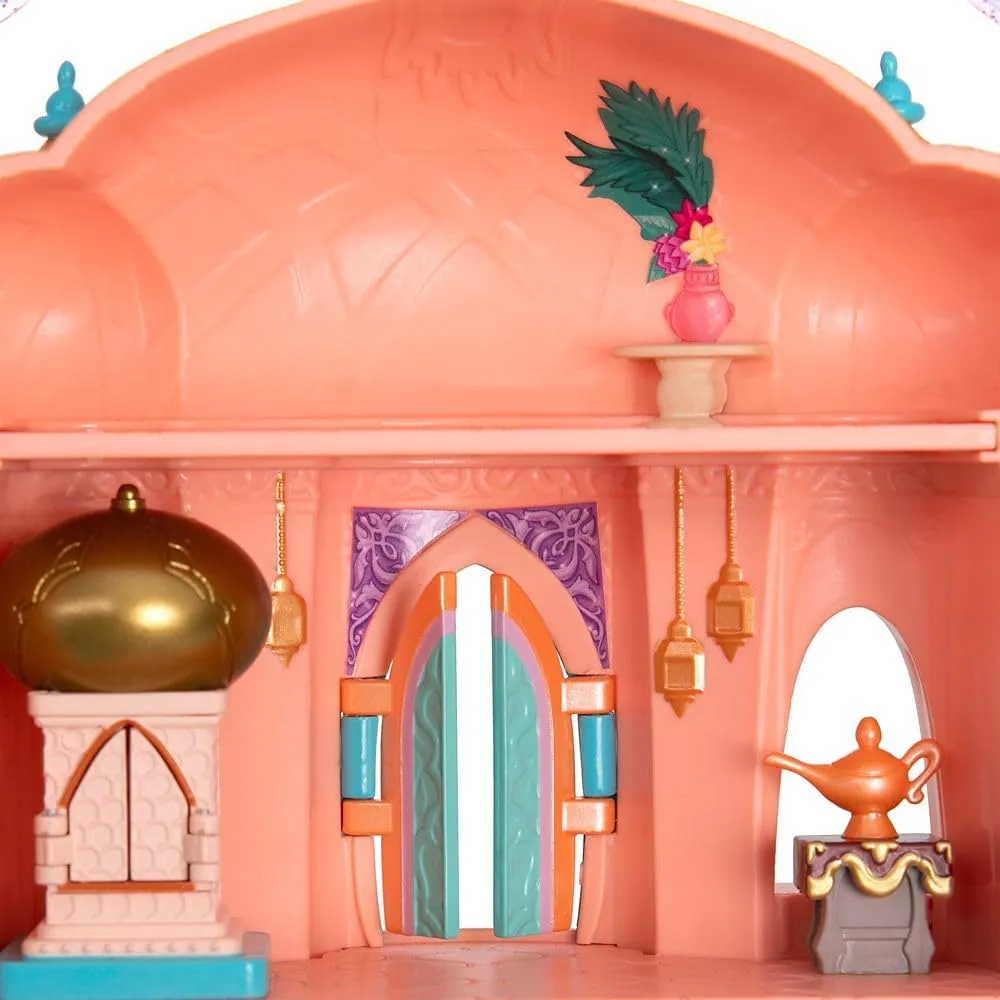 DISNEY STORE Official Jasmine Palace Micro Play Set, Micro Toy Set Includes Jasmine, Aladdin, Genie and Abu Micro Figures, Travel Toy Portable Playset with Handle, Travel Toys with Surprise Reveals