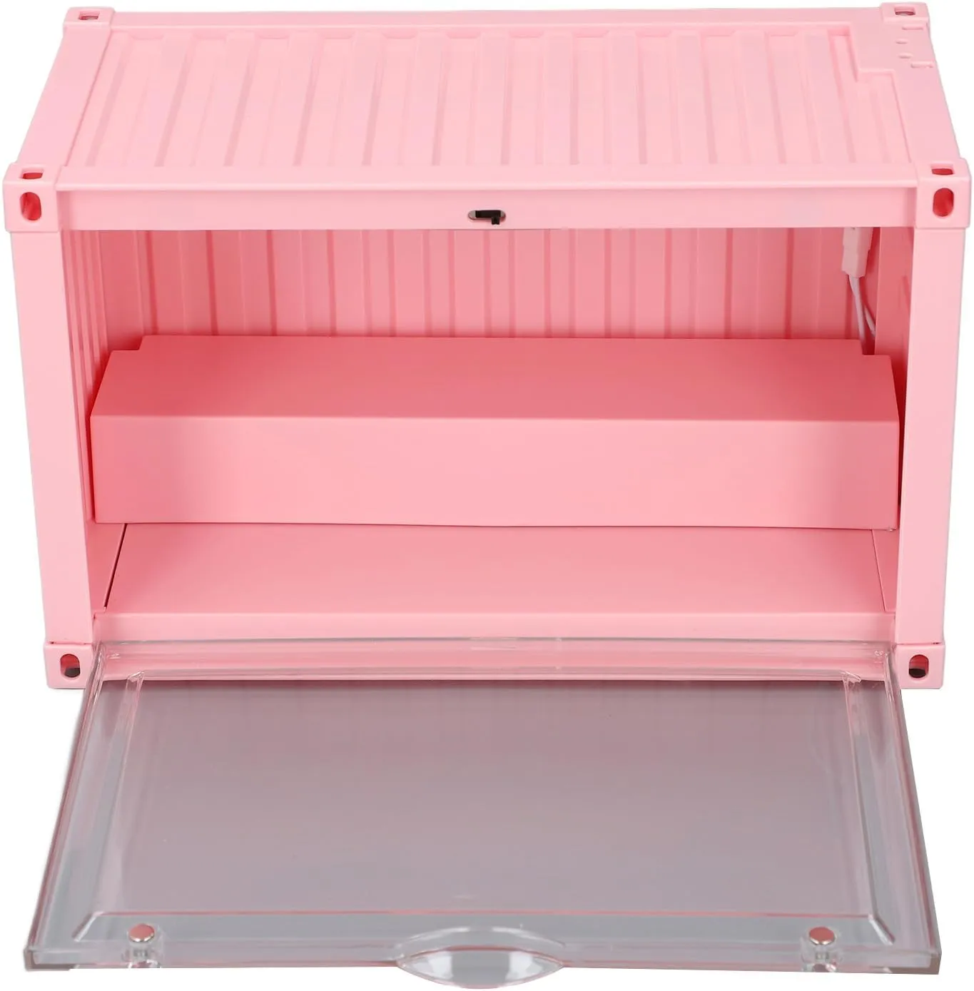 Display Case, Miniature Figures Display Case Action Figure Display Case Figure Display Case with LED Lit Dustproof Stackable Mini Action Figures Display Case for Toys (Pink)