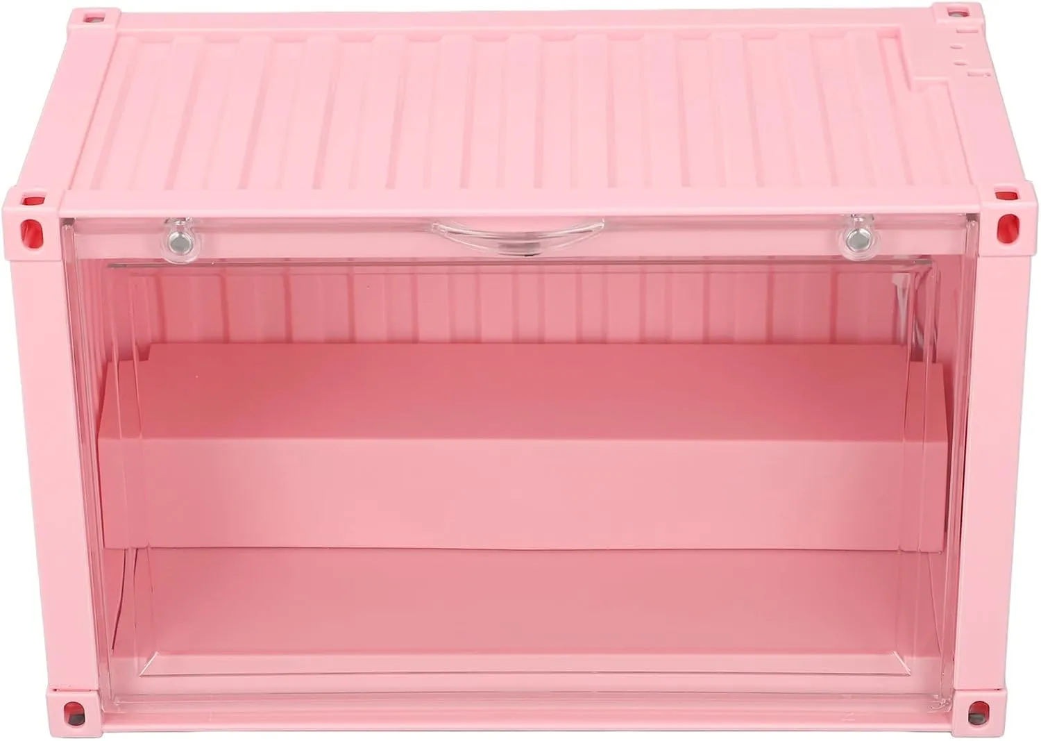 Display Case, Miniature Figures Display Case Action Figure Display Case Figure Display Case with LED Lit Dustproof Stackable Mini Action Figures Display Case for Toys (Pink)