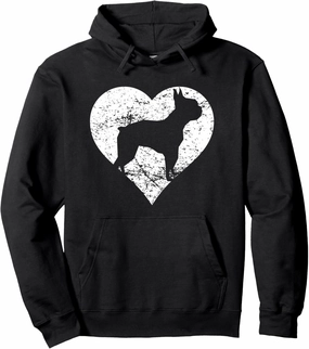Distressed Boston Terrier Heart Dog Owner Graphic Pullover Hoodie