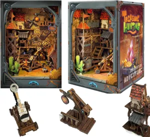 DIY Book Nook Kit for Adults Miniature House Wooden 3D Bookshelf Explore Fantasy Unknown World Desktop Decor Gift(Mining Zone Fortress)