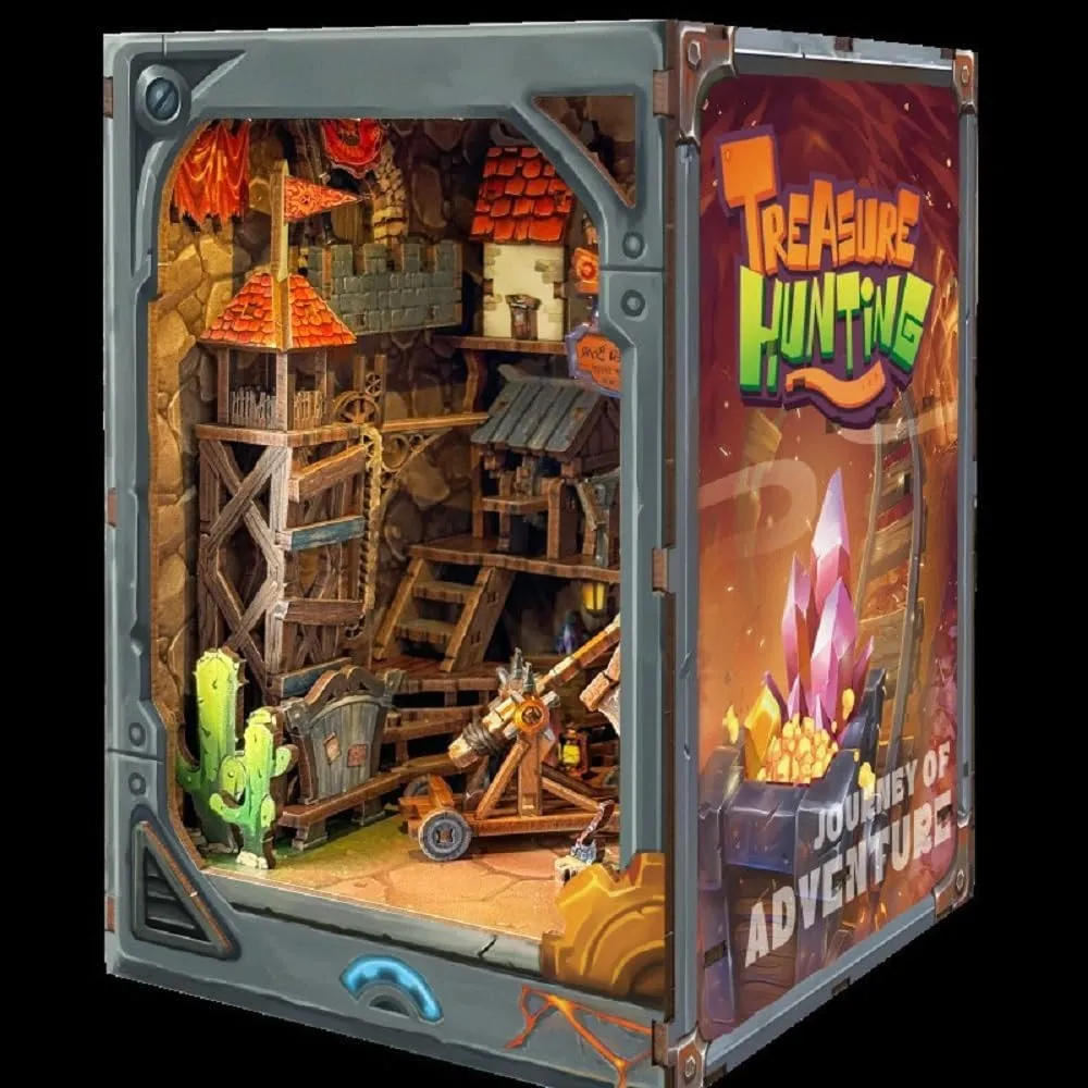 DIY Book Nook Kit for Adults Miniature House Wooden 3D Bookshelf Explore Fantasy Unknown World Desktop Decor Gift(Mining Zone Fortress)