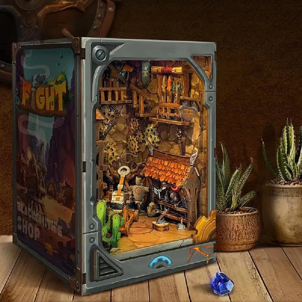 DIY Book Nook Kit for Adults Miniature House Wooden 3D Bookshelf Explore Fantasy Unknown World Desktop Decor Gift(Mining Zone Fortress)