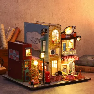 DIY Miniature Dollhouse Kit, Book Nook Kit Tiny House Model with LED Music Box, 3D Wooden Puzzle for Adults, Self-Assembly Bookend Building Set Miniature Model Hobbies, Romantic Birthday Gift for Her
