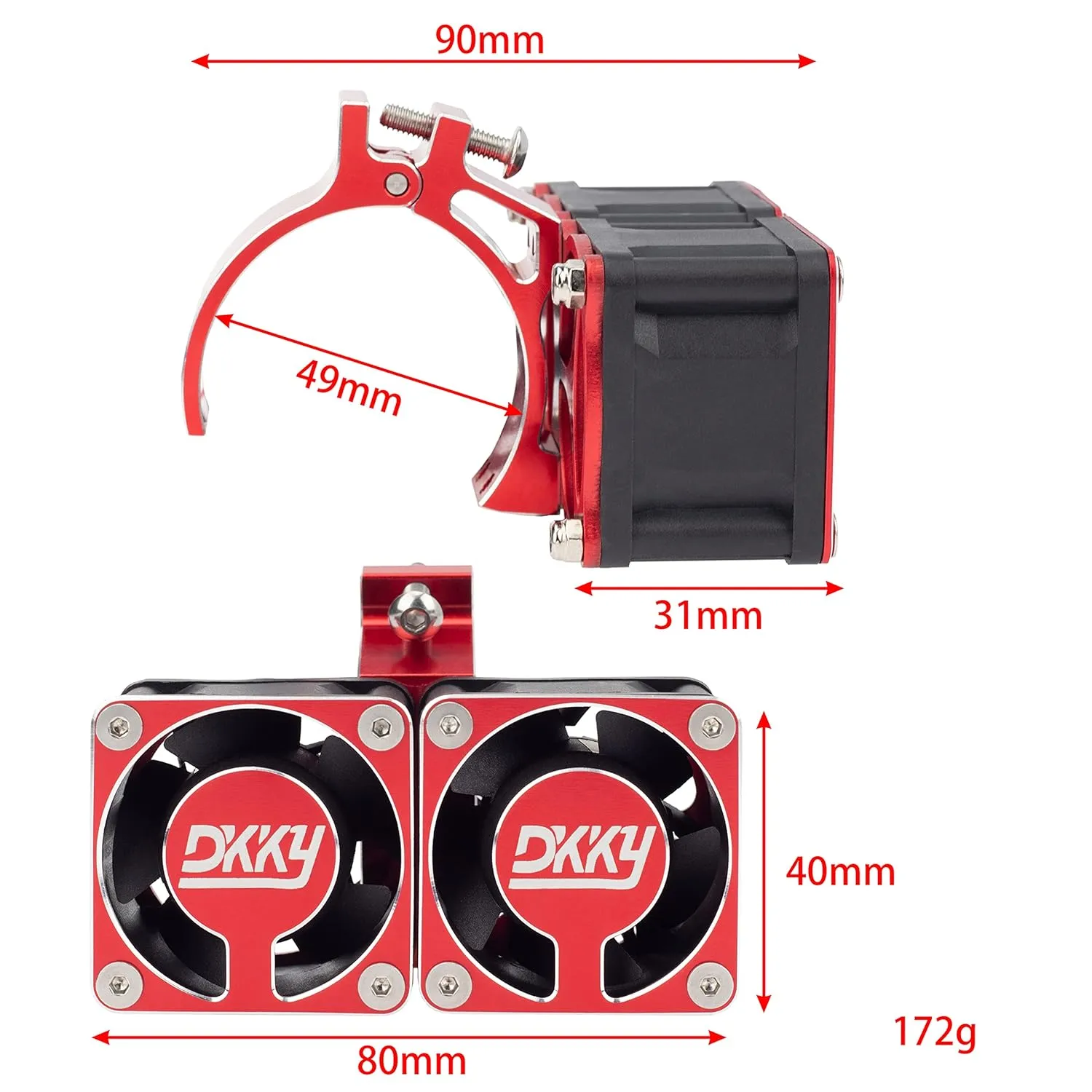 DKKY RC Motor Cooling Fan Heatsink 21000 RPM with 47-51mm Adjustable Mount for 1717 4985 Motor and ARRMA Infraction Felony Limitless and Axial Motor, Red