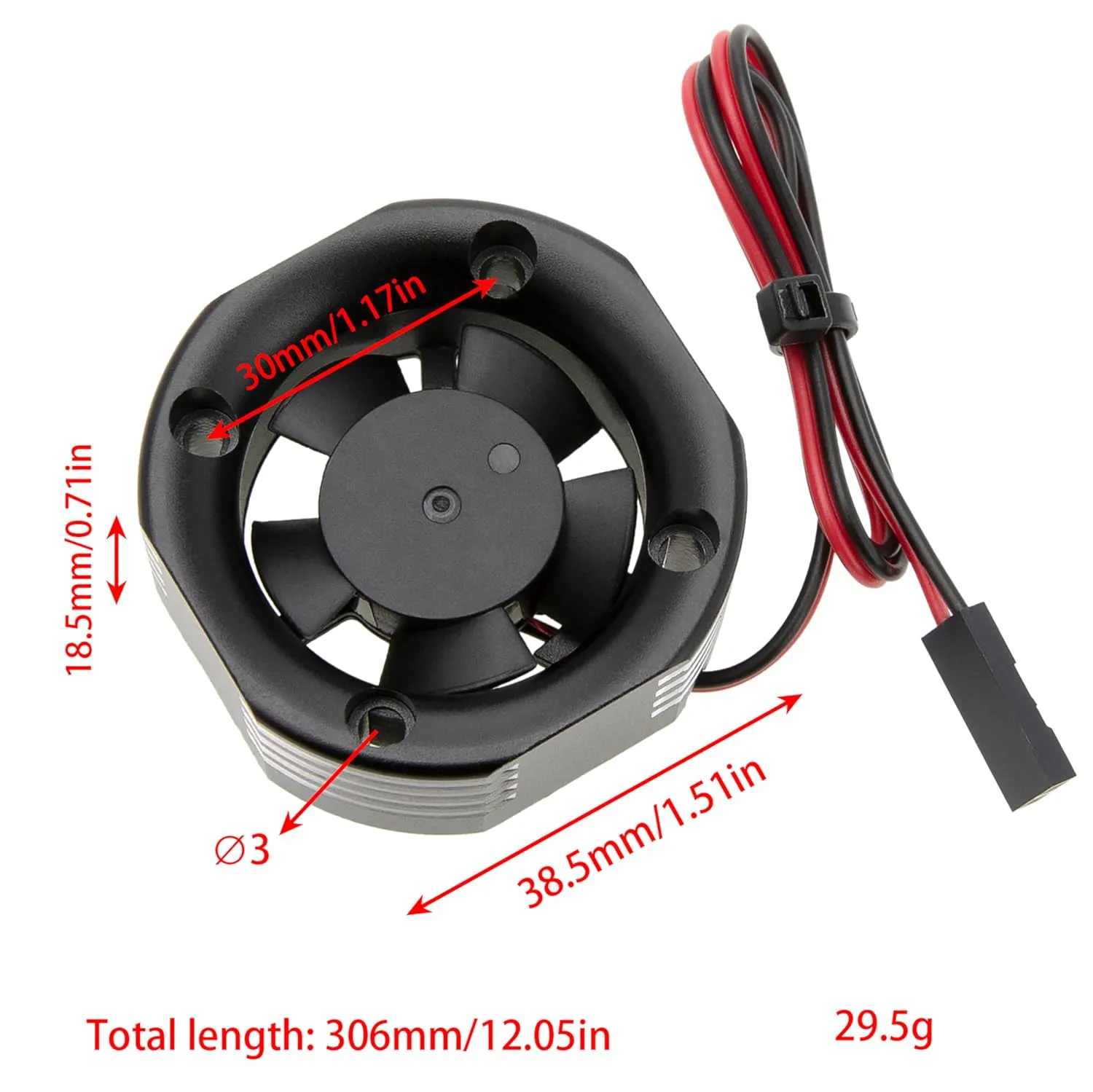 DKKY RC Motor Cooling Fan Heatsink 30mm 25000RPM for Arrma Axial Traxxas 1/6 1/8 1/10 RC Models 3010 Motor (Black, 30mm)