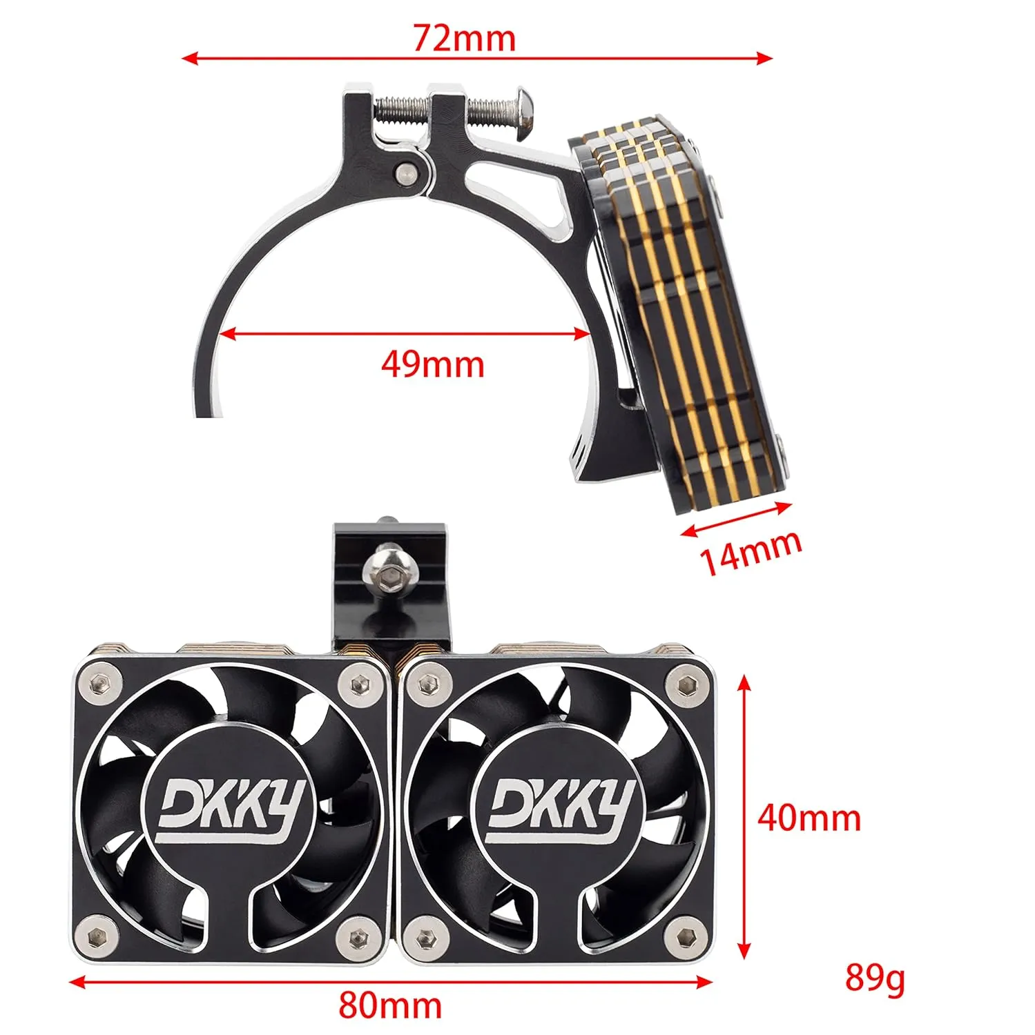 DKKY RC Motor Cooling Fan Heatsink 47-51mm Adjustable 15000 RPM for 1/5 1/8 ARRMA Infraction, Felony, Limitless and Axial 1717 4985 Motor, Black