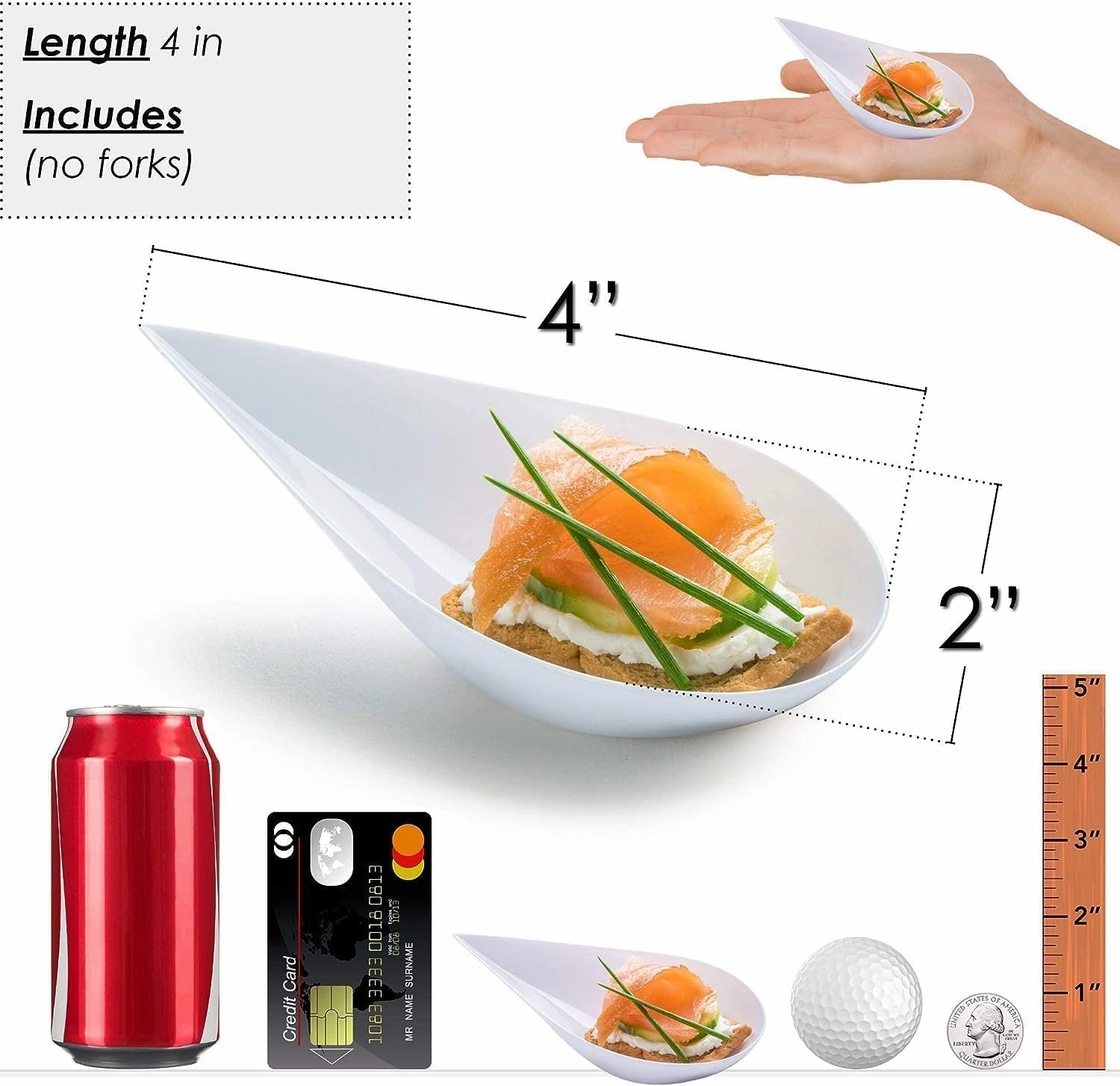 DLux 500 4-in Tear Drop Mini Appetizer Plates, Reusable White Plastic Spoons - Desserts and Appetizers Dishes Serving Plate - Asian Spoon Set, Small Catering Dessert Tasting Cups - with Recipe Ebook