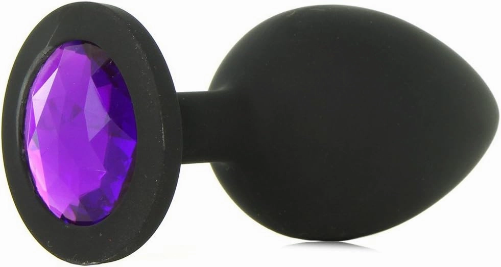 Doc Johnson Booty Bling - Spade Shaped Silicone Anal Plug with Jeweled Base - 3.8" Long and 1.5" Wide - Large - Purple Jewel