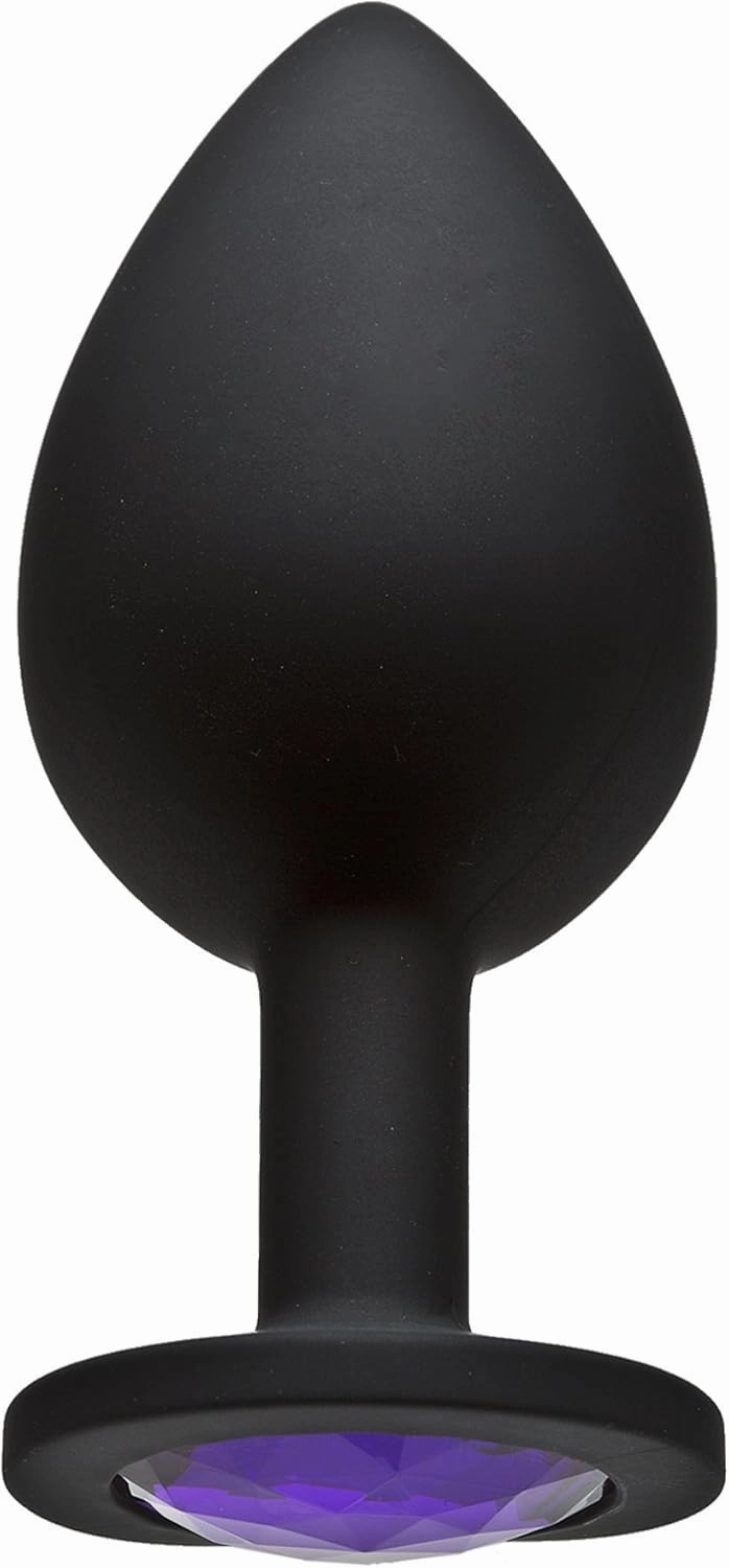 Doc Johnson Booty Bling - Spade Shaped Silicone Anal Plug with Jeweled Base - 3.8" Long and 1.5" Wide - Large - Purple Jewel
