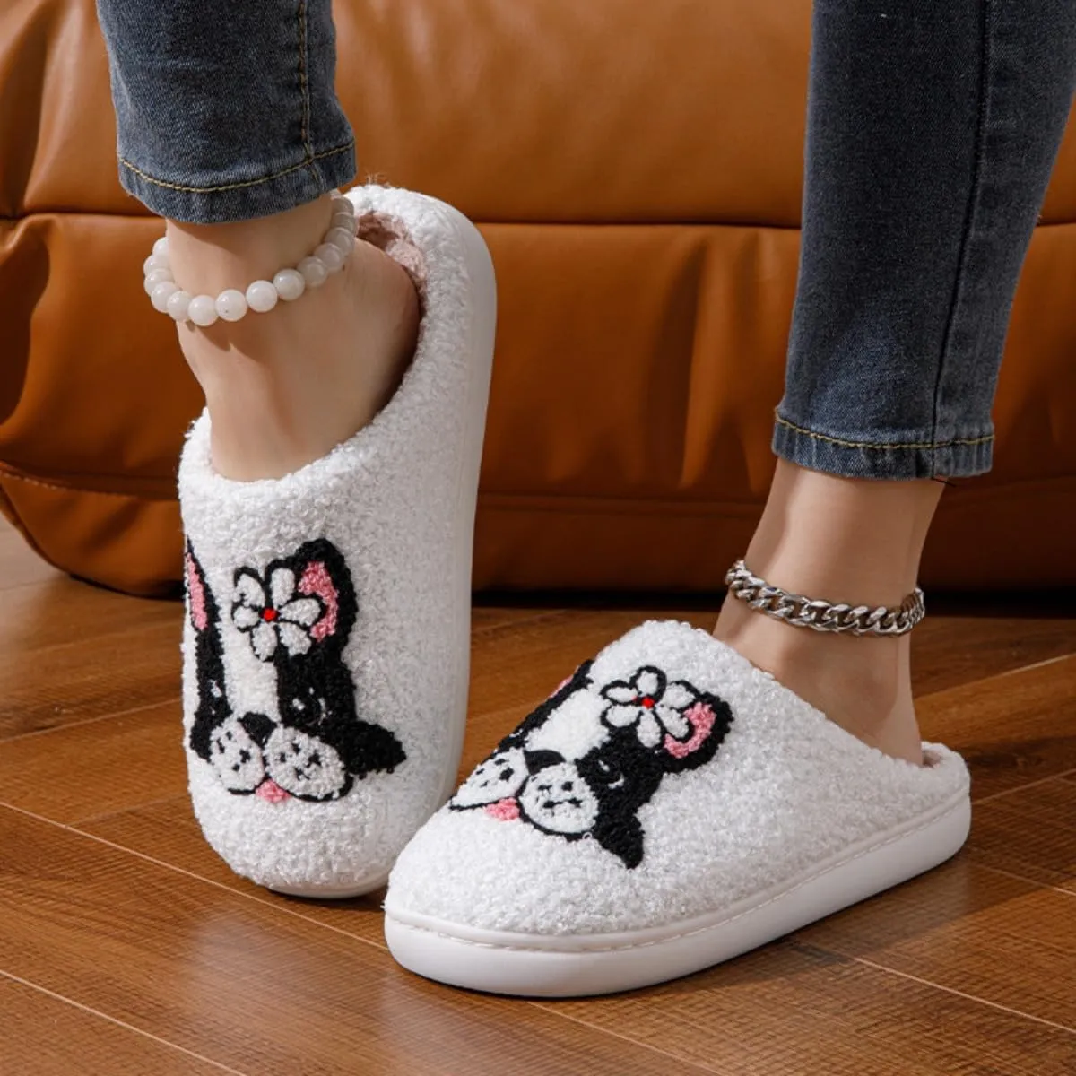 Dog Cat Slippers Plush Animal Pet Comfortable Winter Women Men Soft Non-slip
