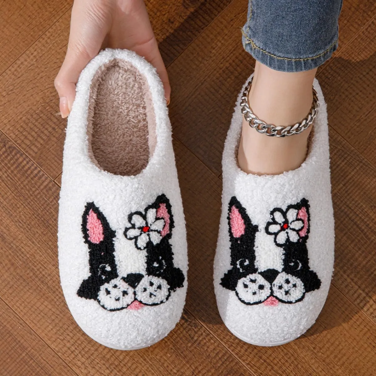 Dog Cat Slippers Plush Animal Pet Comfortable Winter Women Men Soft Non-slip