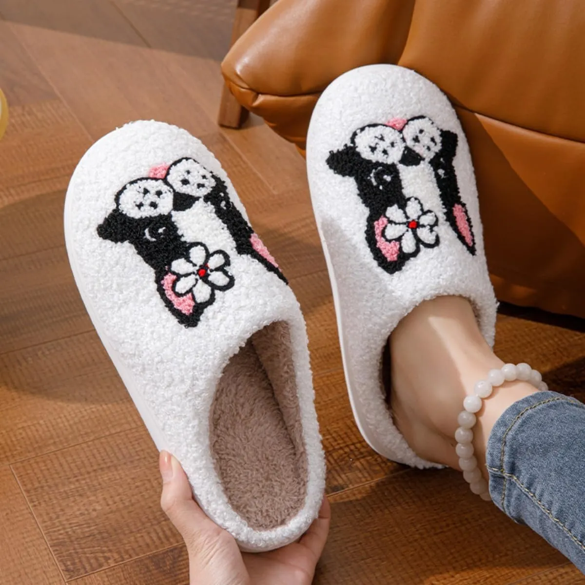 Dog Cat Slippers Plush Animal Pet Comfortable Winter Women Men Soft Non-slip