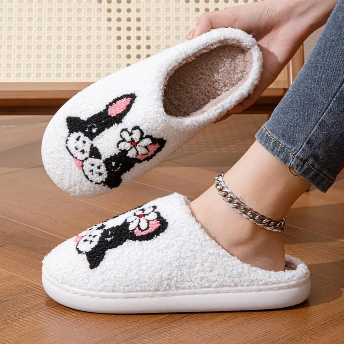 Dog Cat Slippers Plush Animal Pet Comfortable Winter Women Men Soft Non-slip