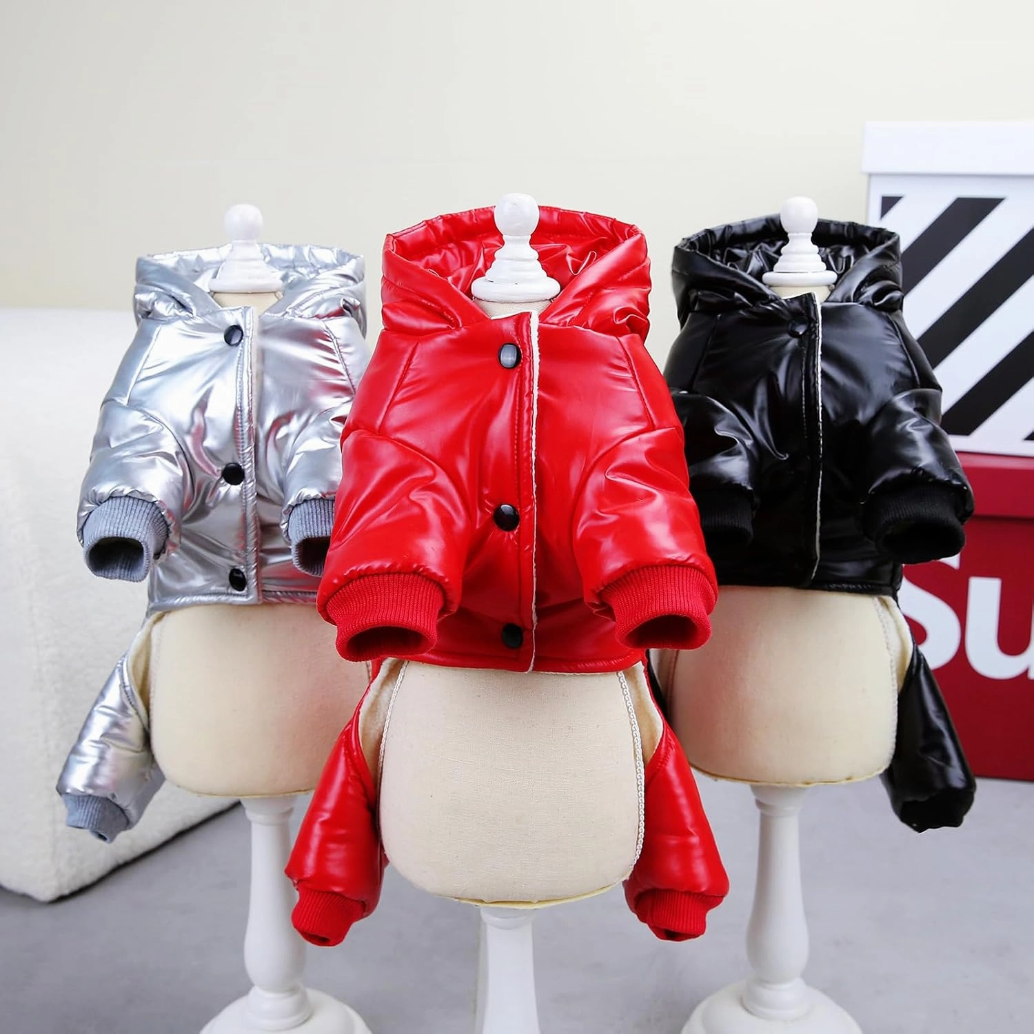 Dog Coat Windproof Jacket Cold Weather Coat 4 Legs Warm Dog Jumpsuit Winter Thick Clothes Snow Proof Coat Cotton Dog Coat for Small Dog Medium Dog Cat Black M