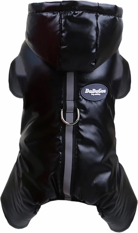 Dog Coat Windproof Jacket Cold Weather Coat 4 Legs Warm Dog Jumpsuit Winter Thick Clothes Snow Proof Coat Cotton Dog Coat for Small Dog Medium Dog Cat Black M