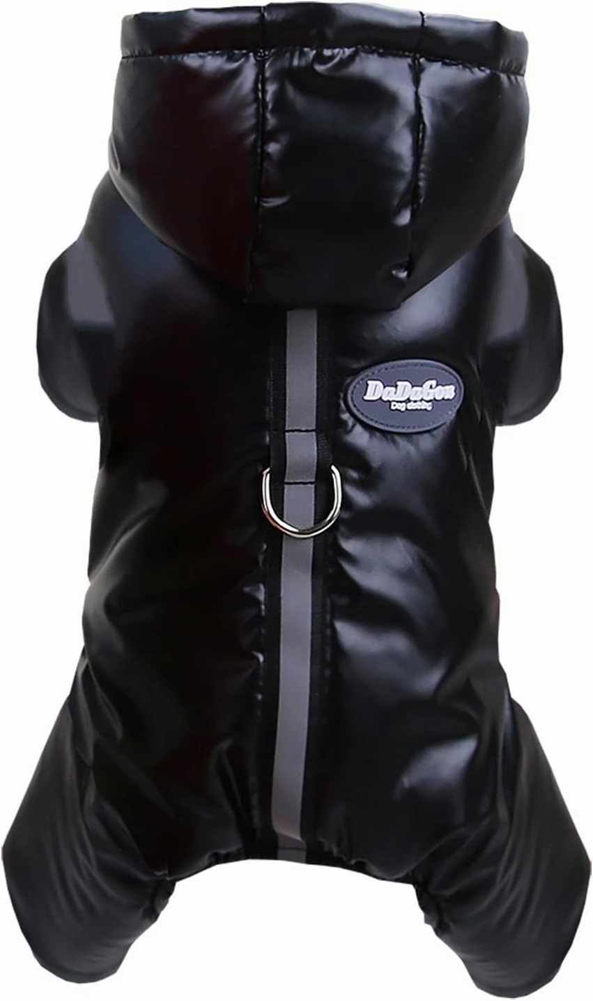 Dog Coat Windproof Jacket Cold Weather Coat 4 Legs Warm Dog Jumpsuit Winter Thick Clothes Snow Proof Coat Cotton Dog Coat for Small Dog Medium Dog Cat Black M