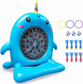 Dollox Kids Swimming Pool Toys - 45" Large Inflatable Floating Dart Board Water Game, Cute Dolphin Inflatable Toys for Indoor & Outdoor Play, Fun Summer Family Party Gift for 3  Years Old