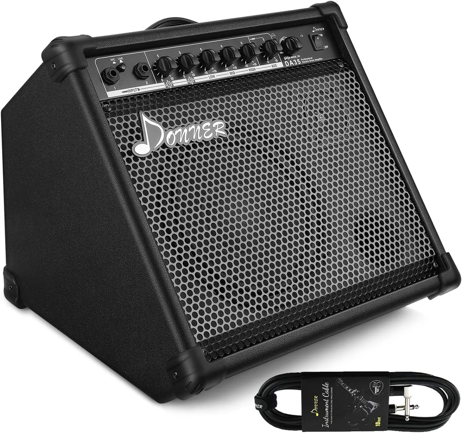 Donner 35-Watt Electronic Drum Amplifier DA-35, 2x8" Speakers, 2-Channel, 3-Band EQ, DI Out, Wireless Audio, Black, Compatible with Electronic Drum & Keyboard, Digital Modeling Amplifier