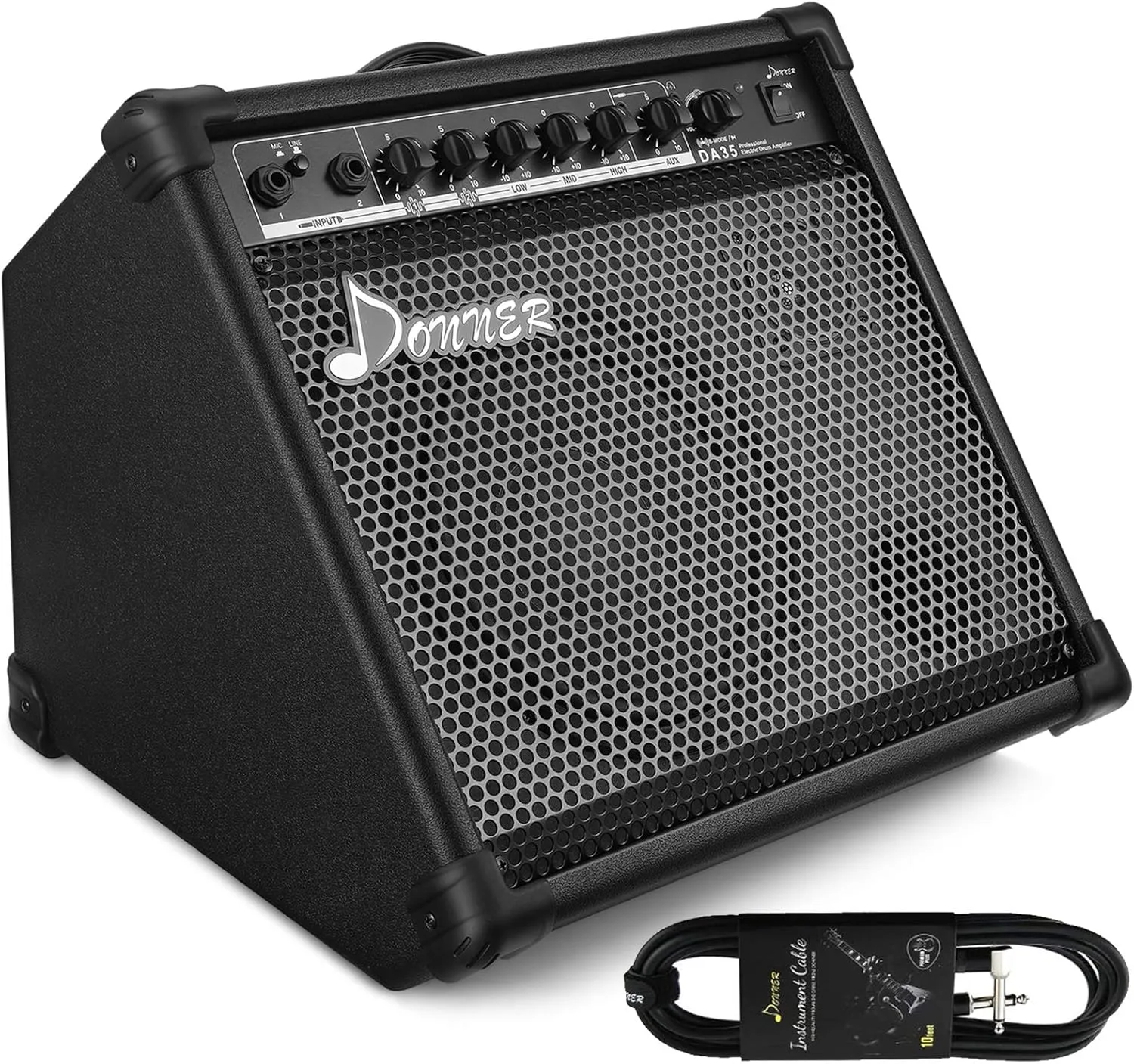 Donner 35-Watt Electronic Drum Amplifier DA-35, 2x8" Speakers, 2-Channel, 3-Band EQ, DI Out, Wireless Audio, Black, Compatible with Electronic Drum & Keyboard, Digital Modeling Amplifier