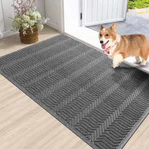 Door Mat Indoor Entrance, Sturdy Front Door Mat Outdoor, Absorbent Muddy Dirt Resist Welcome Door Mats, Non-Slip Backing Entry Mat Doormat for Entryway, Fade and Stain Resistant, 60x36 Inch, Grey