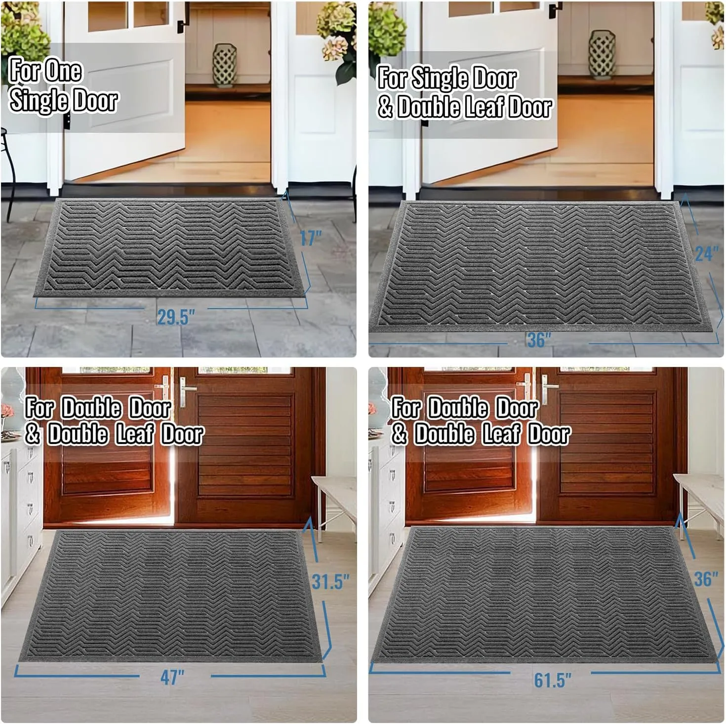 Door Mat Indoor Entrance, Sturdy Front Door Mat Outdoor, Absorbent Muddy Dirt Resist Welcome Door Mats, Non-Slip Backing Entry Mat Doormat for Entryway, Fade and Stain Resistant, 60x36 Inch, Grey
