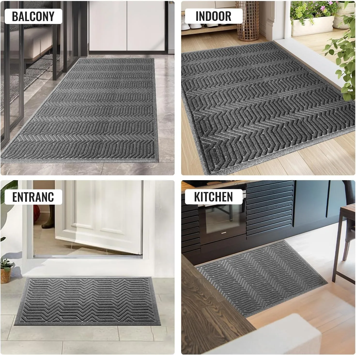 Door Mat Indoor Entrance, Sturdy Front Door Mat Outdoor, Absorbent Muddy Dirt Resist Welcome Door Mats, Non-Slip Backing Entry Mat Doormat for Entryway, Fade and Stain Resistant, 60x36 Inch, Grey