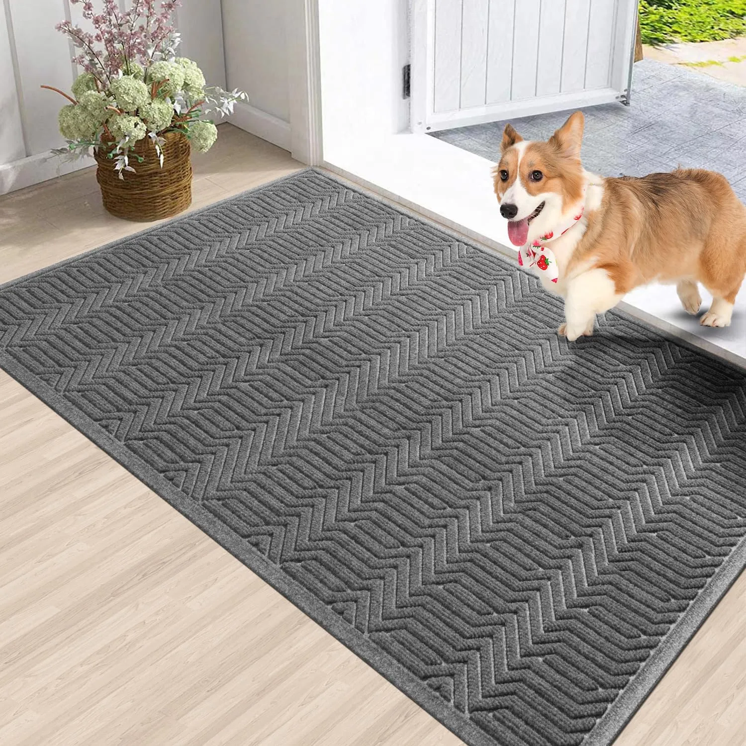 Door Mat Indoor Entrance, Sturdy Front Door Mat Outdoor, Absorbent Muddy Dirt Resist Welcome Door Mats, Non-Slip Backing Entry Mat Doormat for Entryway, Fade and Stain Resistant, 60x36 Inch, Grey