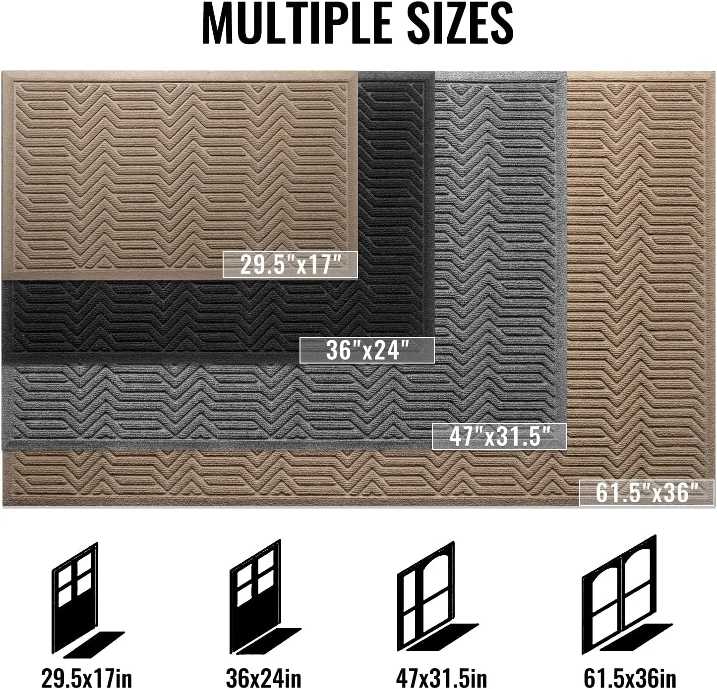 Door Mat Indoor Entrance, Sturdy Front Door Mat Outdoor, Absorbent Muddy Dirt Resist Welcome Door Mats, Non-Slip Backing Entry Mat Doormat for Entryway, Fade and Stain Resistant, 60x36 Inch, Grey