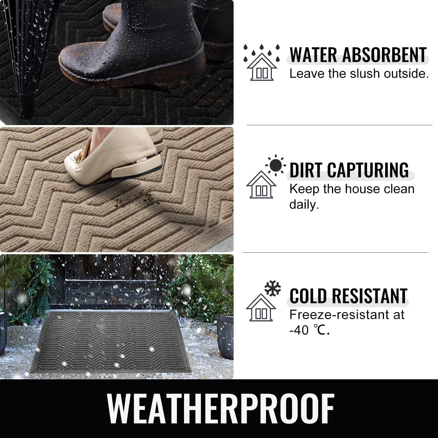 Door Mat Indoor Entrance, Sturdy Front Door Mat Outdoor, Absorbent Muddy Dirt Resist Welcome Door Mats, Non-Slip Backing Entry Mat Doormat for Entryway, Fade and Stain Resistant, 60x36 Inch, Grey