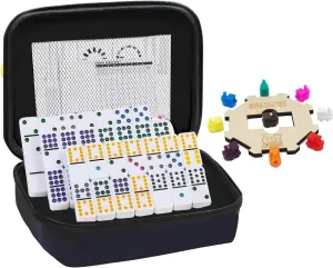 Double 12 Mexican Train Dominoes, 91 Tiles Dot Dominoes Games in Portable Case with 9 Trains Instruction Booklet Score Pads and Octagon Shape Hub Family Party Table Games