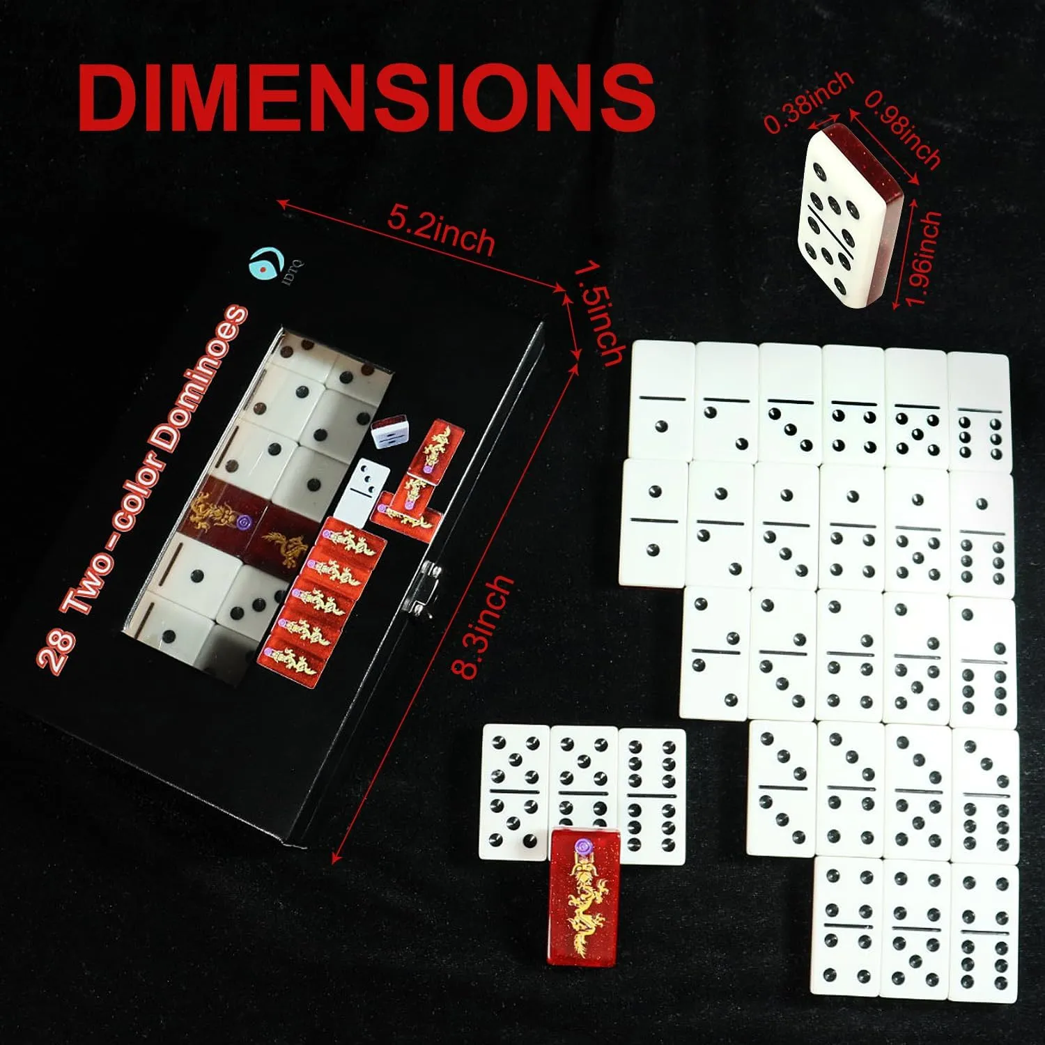 Double Six Dominoes, 28 Tile Colored Dots Domino Game Set with Upscale Gift Boxes, Adults and Families for 2-4 Players, Classic Numbers Table Games (Dragon)