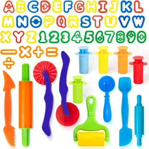 Dough Extruder Set   Alphabet & Numbers Cutter   Cutters - Clay and Modeling Tools Set - (54 pcs) - Educational Clay and Dough Tools for Learning, Counting, and Crafting