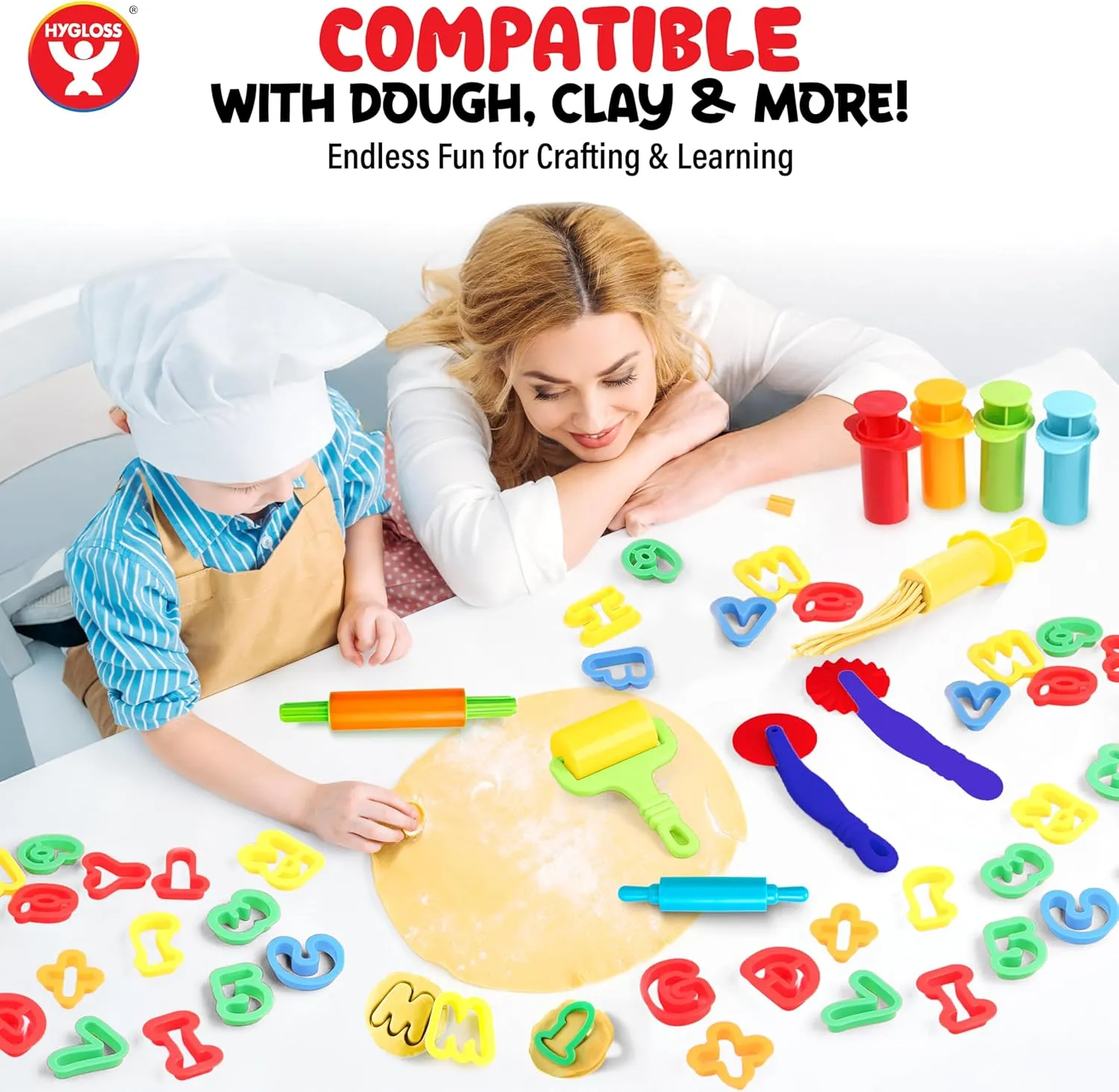Dough Extruder Set   Alphabet & Numbers Cutter   Cutters - Clay and Modeling Tools Set - (54 pcs) - Educational Clay and Dough Tools for Learning, Counting, and Crafting