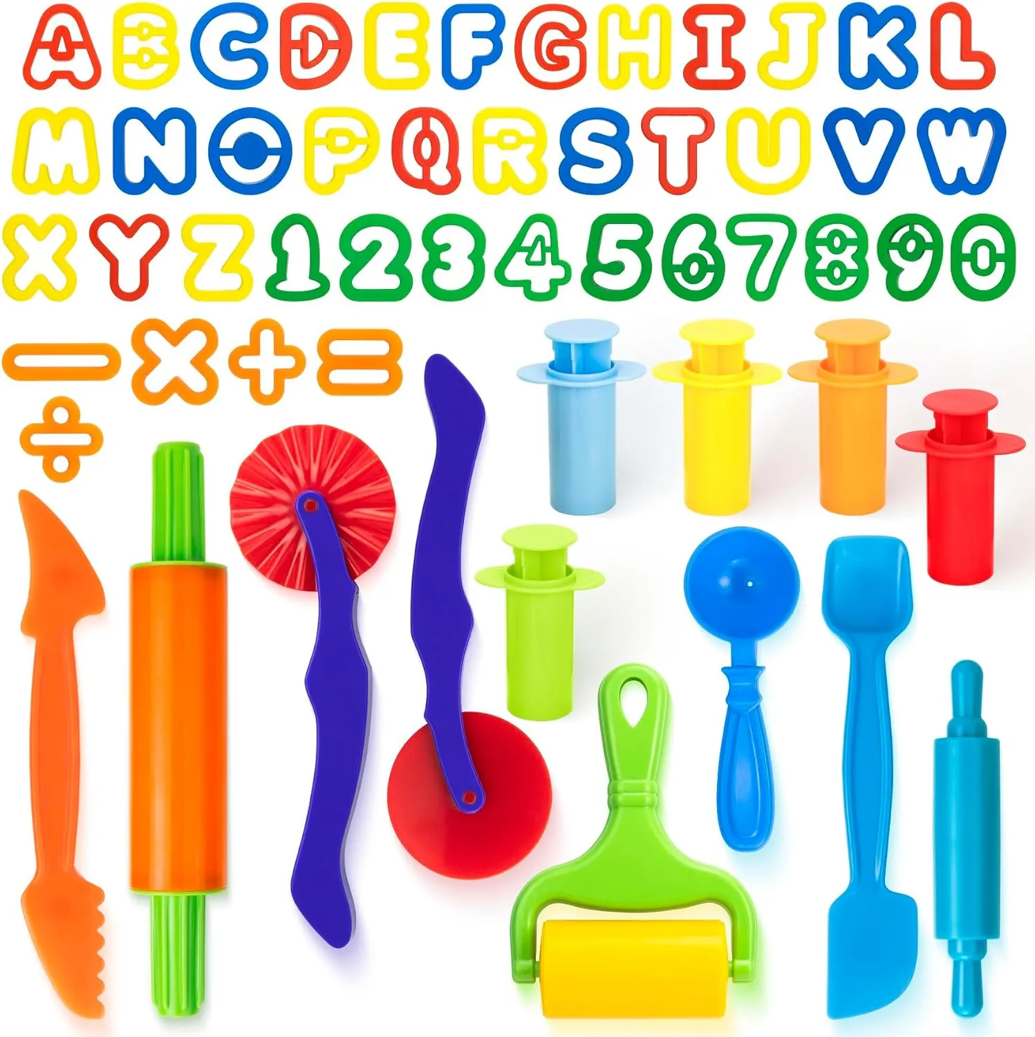 Dough Extruder Set   Alphabet & Numbers Cutter   Cutters - Clay and Modeling Tools Set - (54 pcs) - Educational Clay and Dough Tools for Learning, Counting, and Crafting