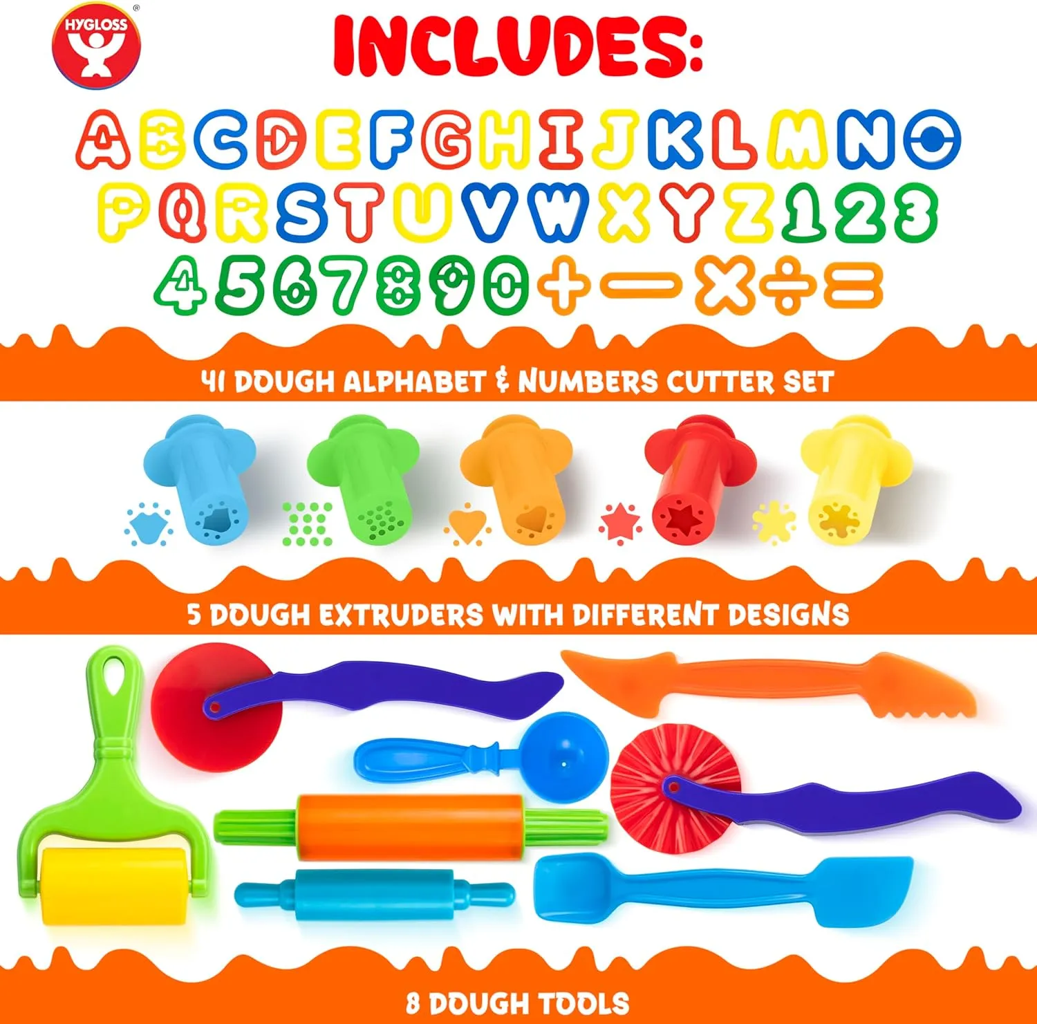 Dough Extruder Set   Alphabet & Numbers Cutter   Cutters - Clay and Modeling Tools Set - (54 pcs) - Educational Clay and Dough Tools for Learning, Counting, and Crafting