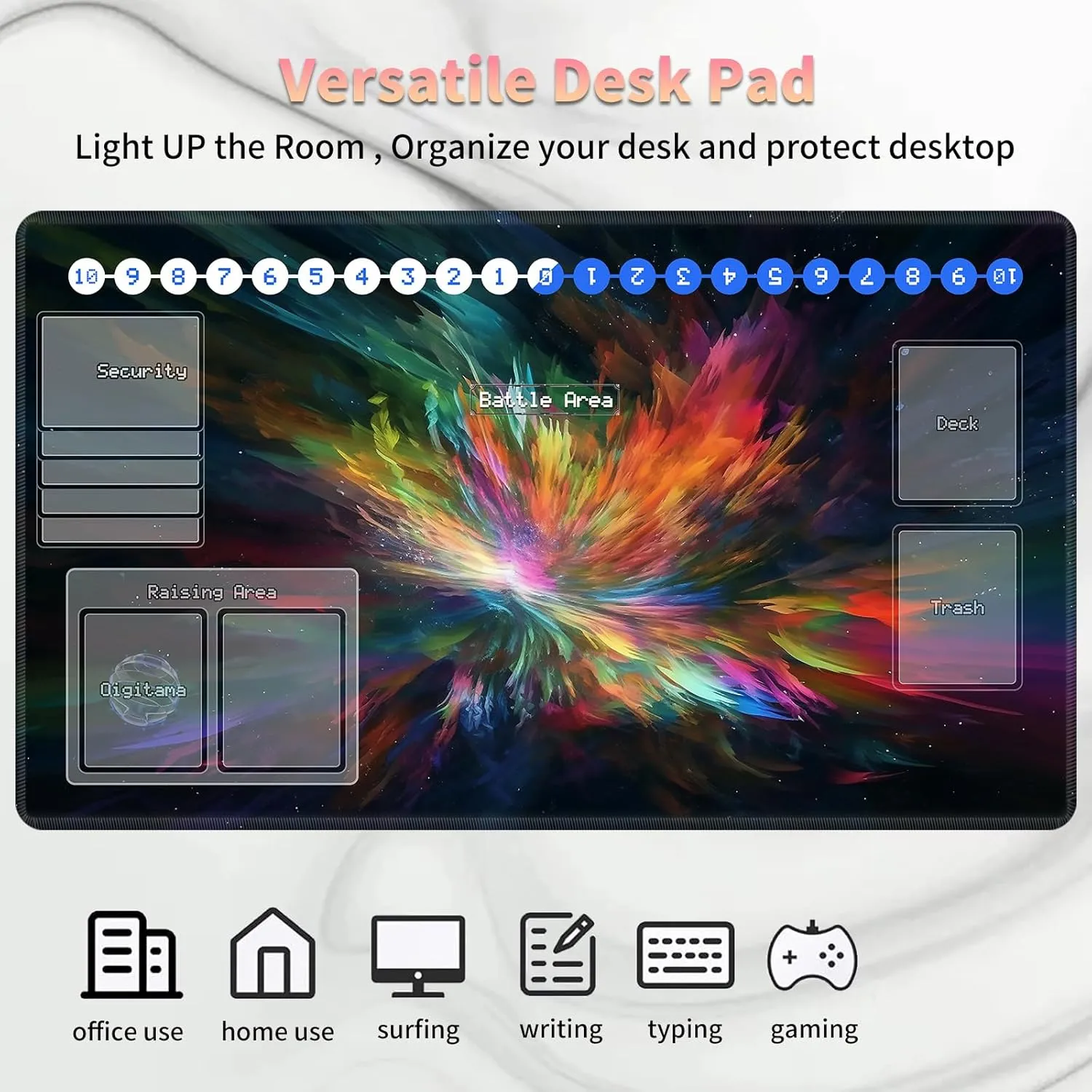 Duel Playma for DTCG, Card Game Mat Non-Slip Rubber Base and Stitched, 24 x 14 in TCG Play Mat with Zones for CCG and Other Card Games, Colorful Paint