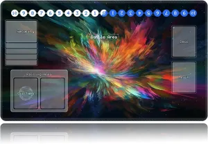 Duel Playma for DTCG, Card Game Mat Non-Slip Rubber Base and Stitched, 24 x 14 in TCG Play Mat with Zones for CCG and Other Card Games, Colorful Paint