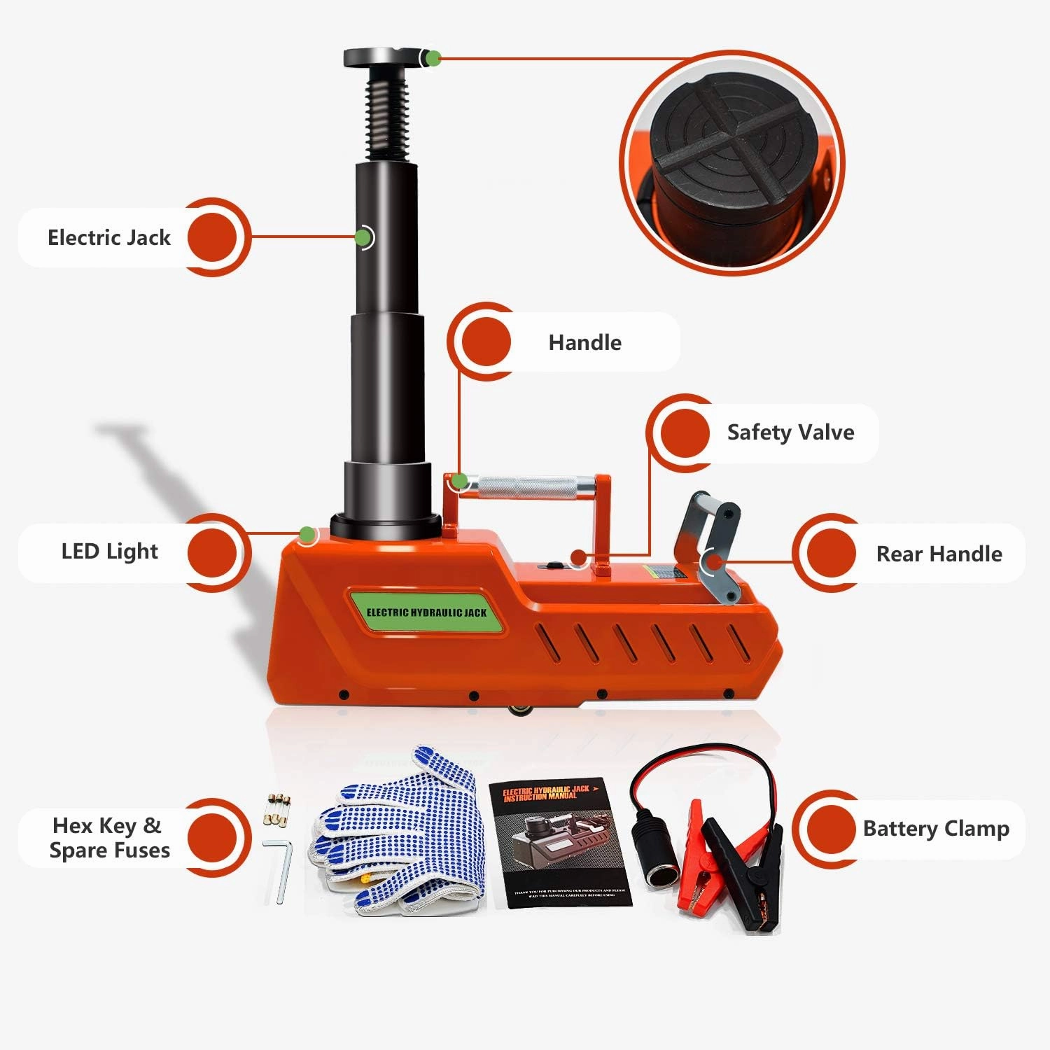 E-HEELP Electric Car Jack, 12V DC Heavy Duty Electric Hydraulic Car Floor Jack with LED Light for RV, Sedan, Van, SUV, Trucks, (7.8-20.4 inches)