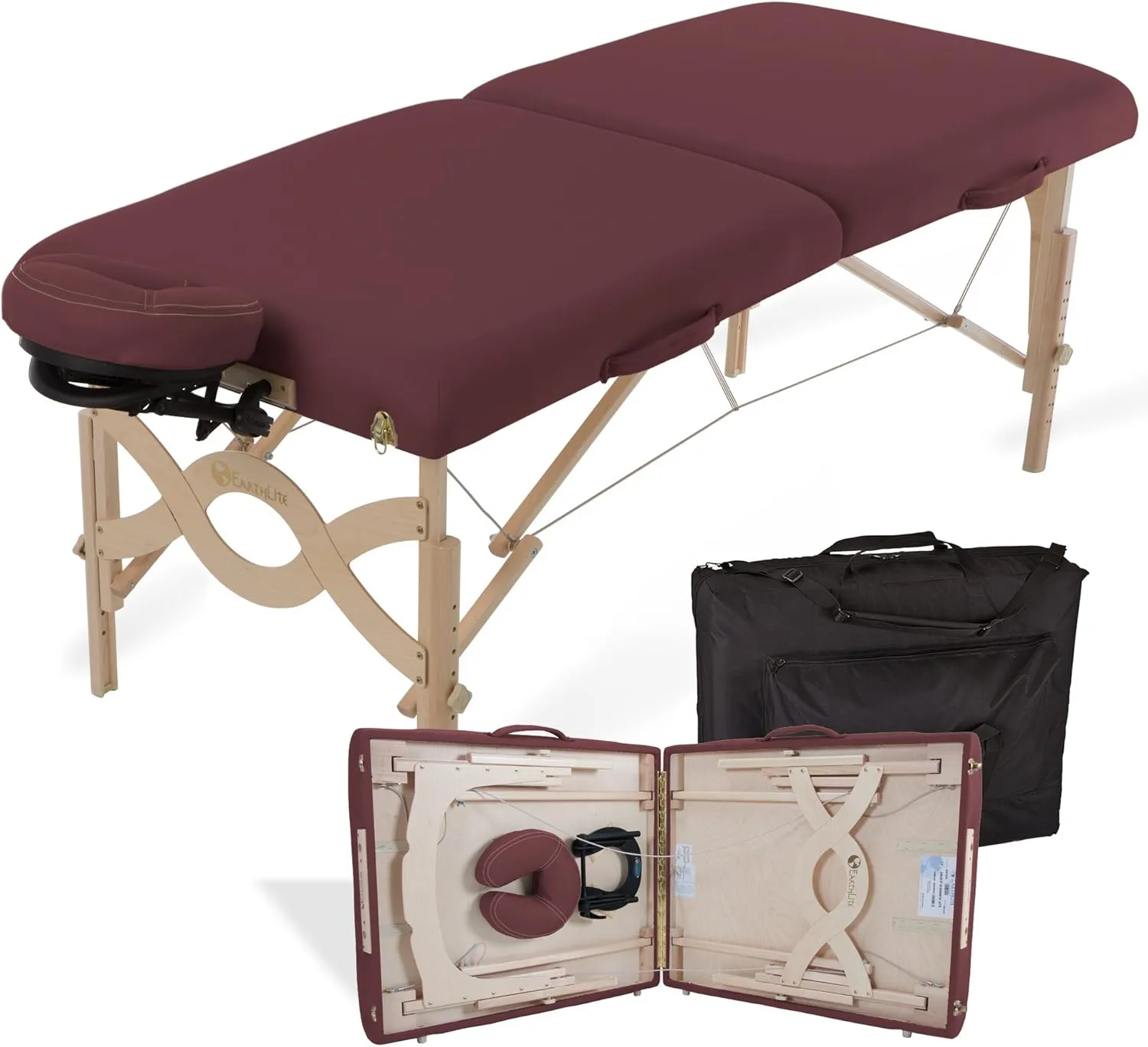 EARTHLITE Portable Massage Table Package AVALON – Reiki Endplate, Premium Flex-Rest Face Cradle & Strata Cushion, Carry Case (30”x73”)