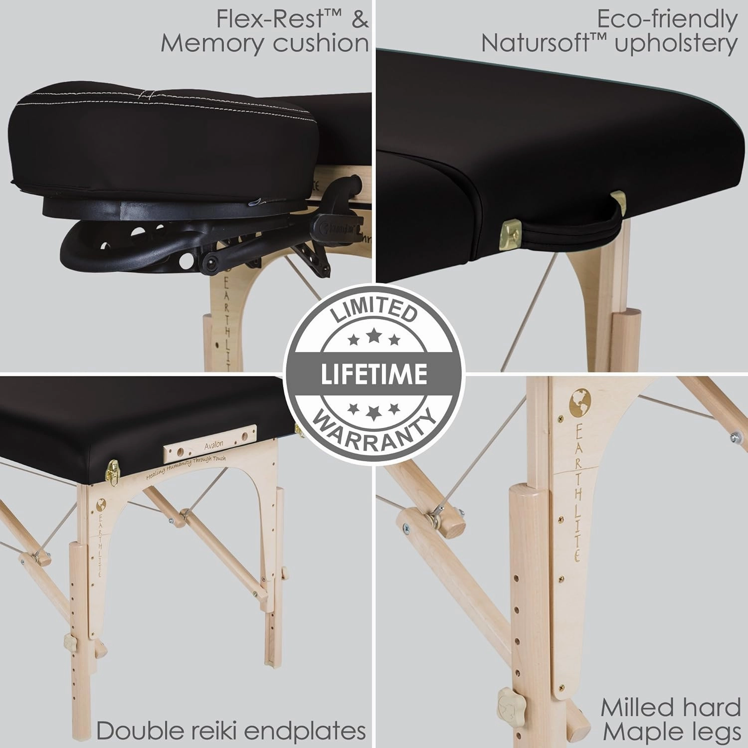 EARTHLITE Portable Massage Table Package AVALON – Reiki Endplate, Premium Flex-Rest Face Cradle & Strata Cushion, Carry Case (30”x73”)