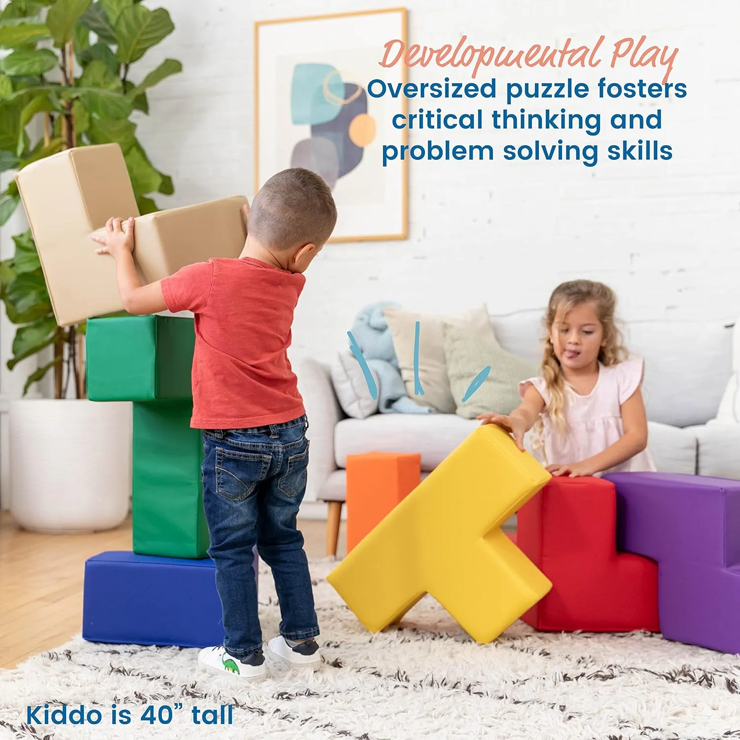 ECR4Kids SoftZone Brainy Building Blocks, Foam Puzzle, Assorted, 7-Piece