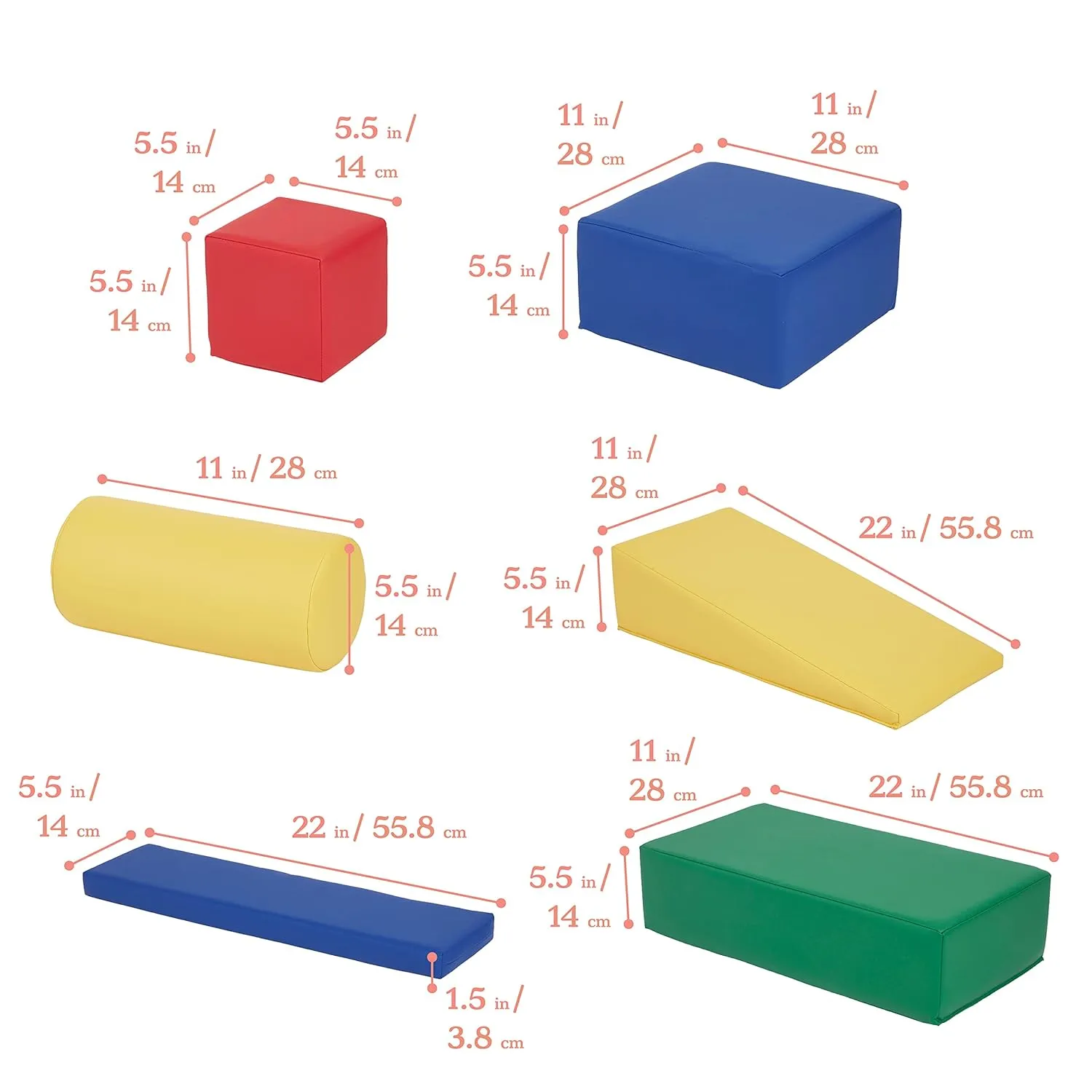 ECR4Kids SoftZone Soft Builder Blocks, Foam Shapes, Assorted, 16-Piece