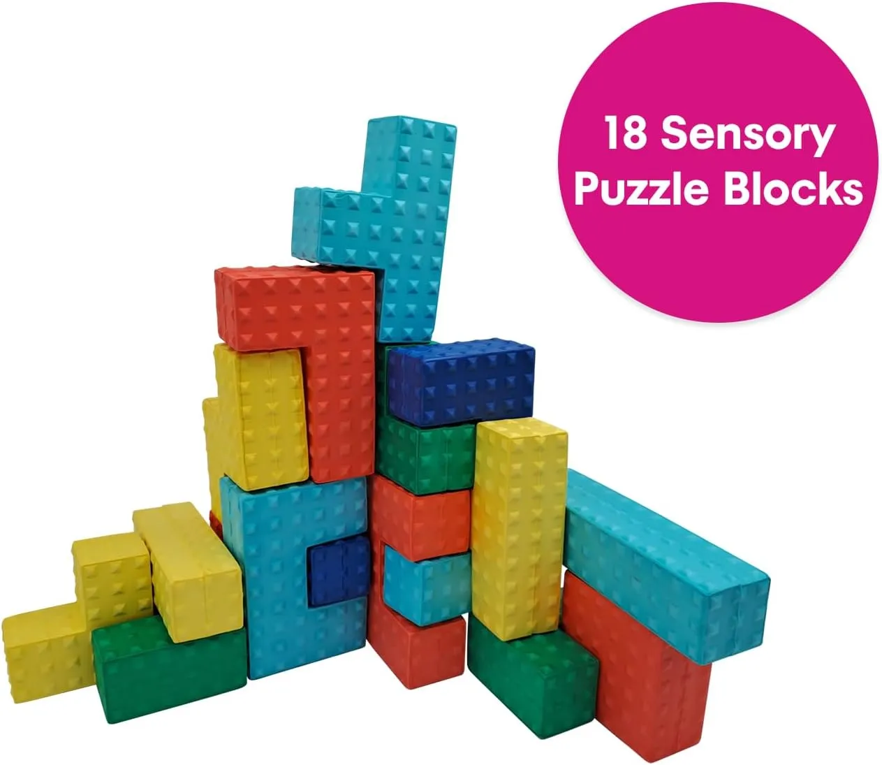 Edushape Easy Grip Soft Foam Sensory Puzzle Blocks, 18 Piece