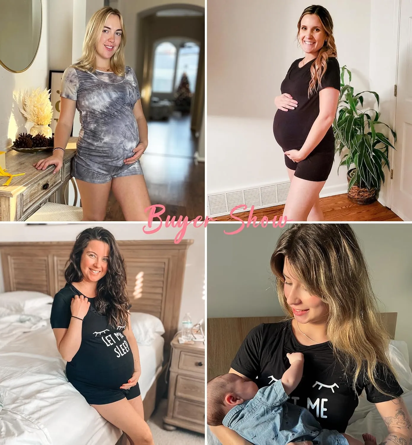 Ekouaer Maternity Nursing Pajamas Set Short Sleeve Breastfeeding Sleepwear Double Layer Postpartum Top and Shorts Set